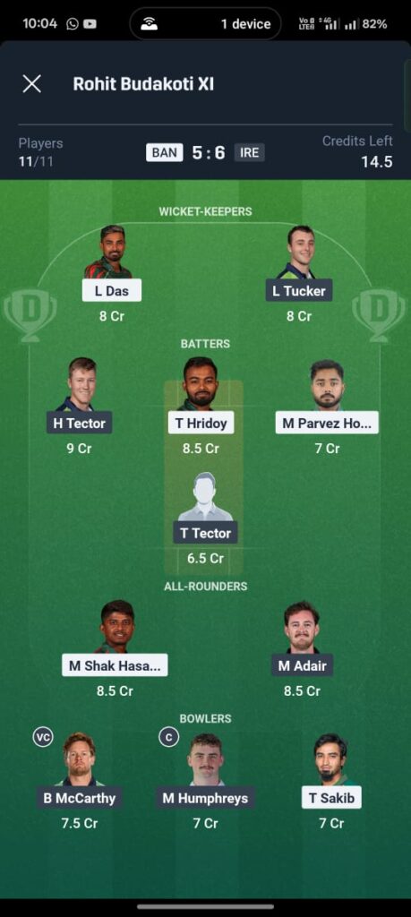 BAN vs IRE 3rd T20I Dream11 Prediction