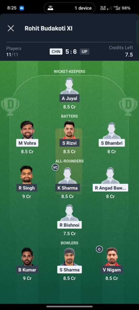 CHN vs UP Dream11 Prediction