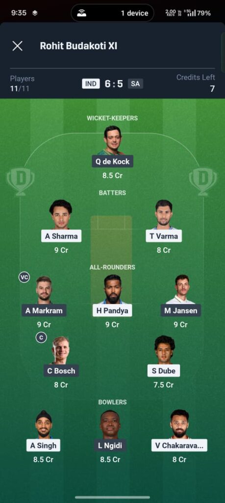 IND vs SA 5th T20I Dream11 Prediction Today