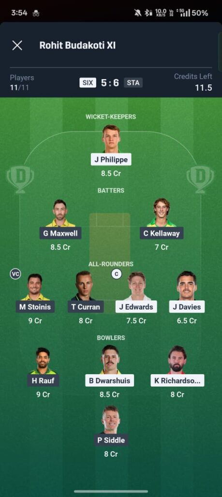 SIX vs STA Dream11 Prediction