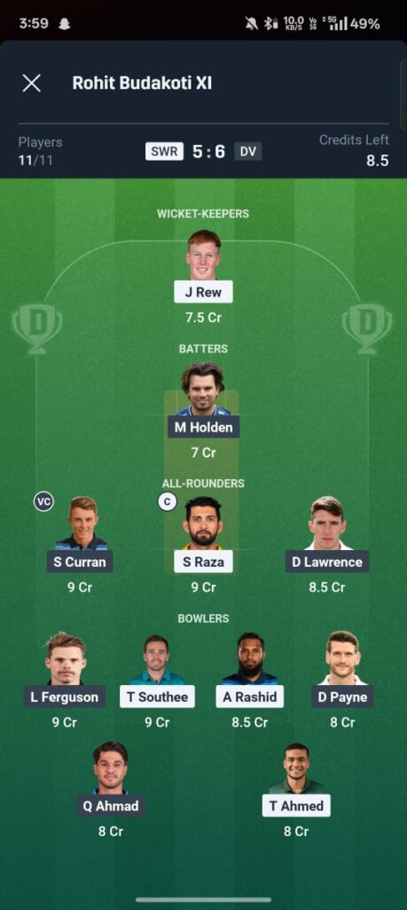SWR vs DV Dream11 Prediction