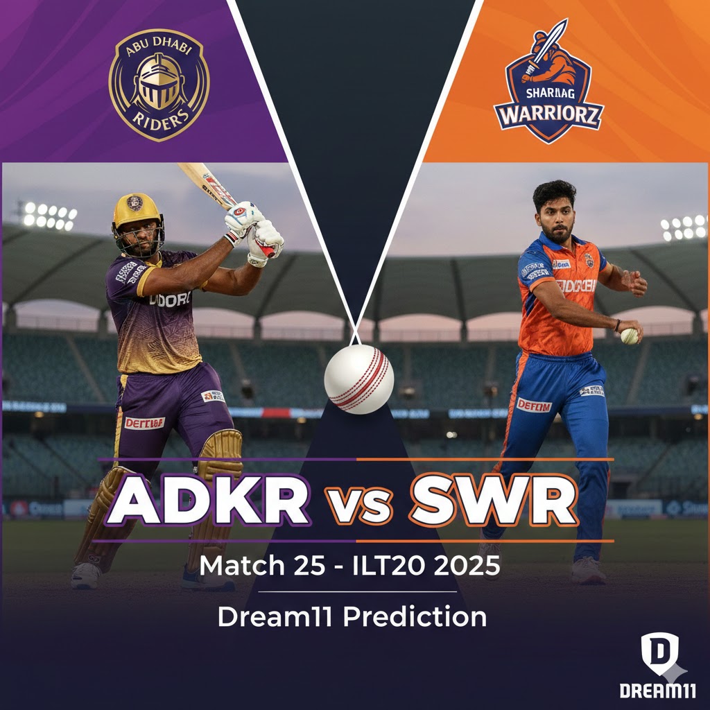 "Abu Dhabi Knight Riders vs Sharjah Warriorz Dream11 team prediction for ILT20 2025 match 25 with playing eleven and fantasy tips"