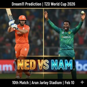 Alt Text: Netherlands vs Namibia Dream11 Prediction ICC T20 World Cup 2026 10th Match Group A Arun Jaitley Stadium Delhi Best Team Captain Vice-Captain Fantasy Picks