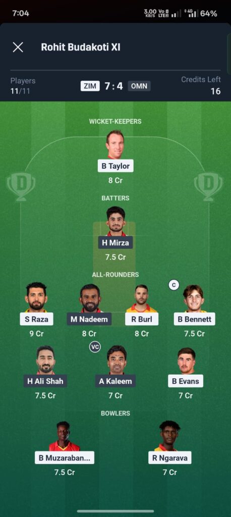 "Zimbabwe vs Oman Dream11 Prediction graphic showing Sikandar Raza and Jatinder Singh with playing XI, pitch report, and fantasy cricket tips for ICC T20 World Cup 2026 Match 8 at Sinhalese Sports Club Colombo"