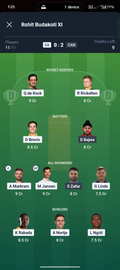 "SA vs CAN Dream11 Prediction - South Africa vs Canada ICC Men's T20 World Cup 2026 Match 9 Group D at Narendra Modi Stadium Ahmedabad - Fantasy Cricket Expert Analysis and Team Selection"