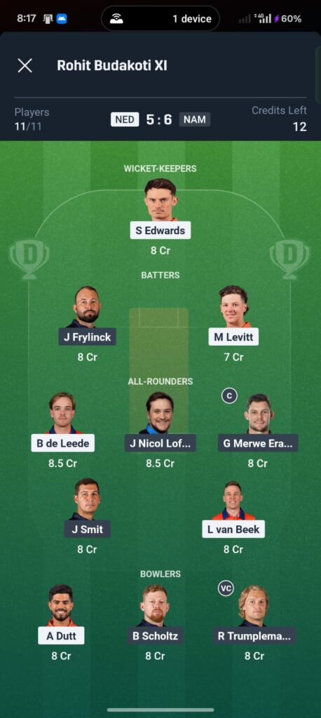 NED vs NAM Dream11 Prediction