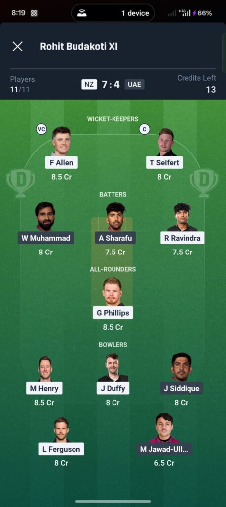 NZ vs UAE Dream11 Prediction