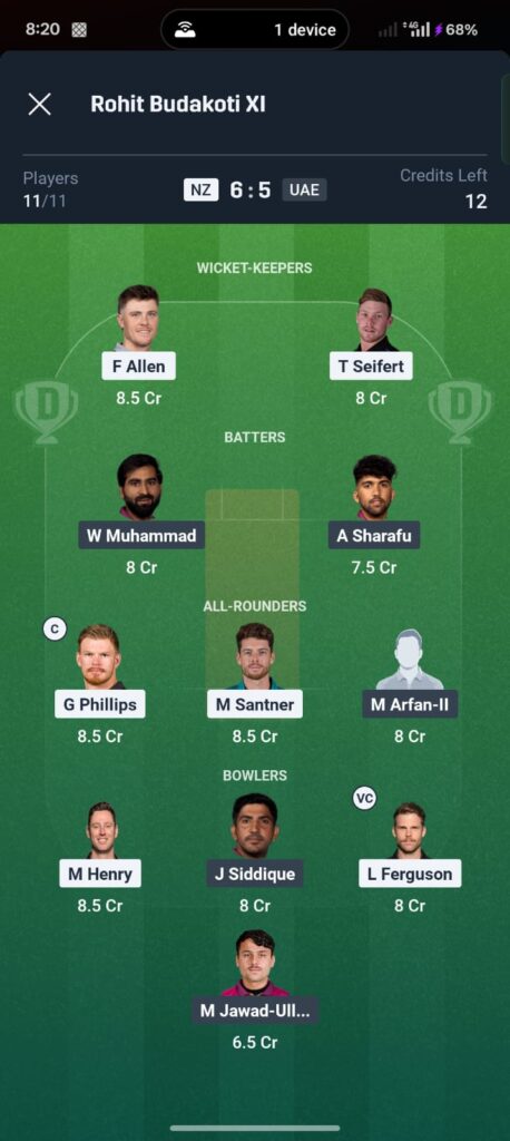 NZ vs UAE Dream11 Prediction