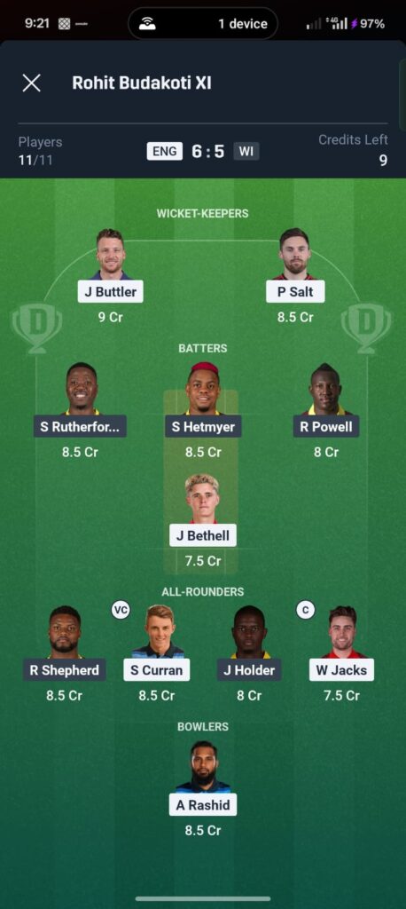 ENG vs WI Dream11 Prediction Today