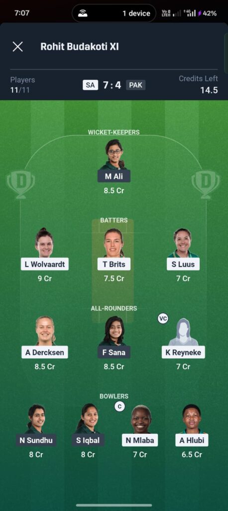 SA-W vs PAK-W Dream11 Prediction