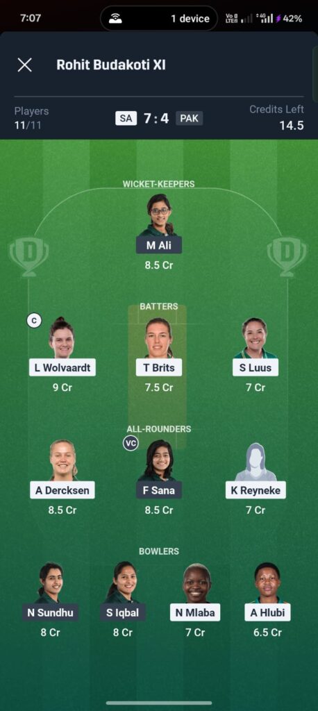 SA-W vs PAK-W Dream11 Prediction today