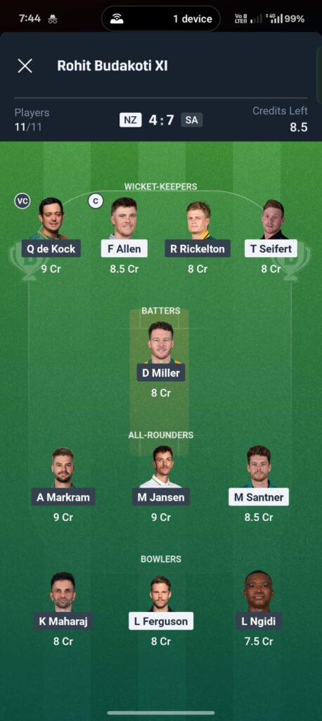 NZ vs SA Dream11 Prediction