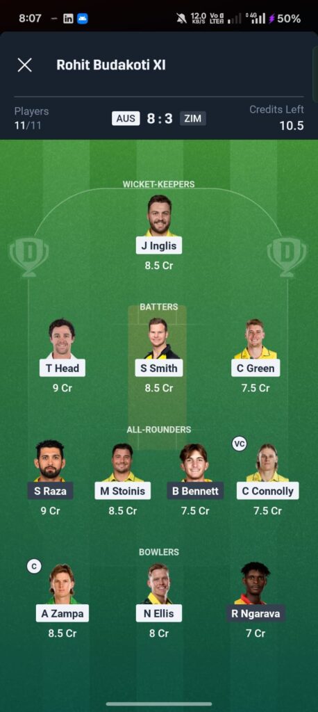 AUS vs ZIM Dream11 Prediction