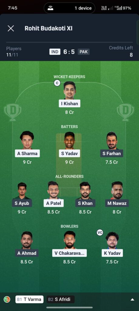 IND vs PAK Dream11 Prediction