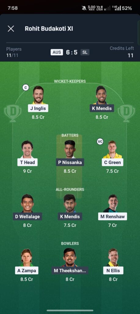 AUS vs SL Dream11 Prediction Today