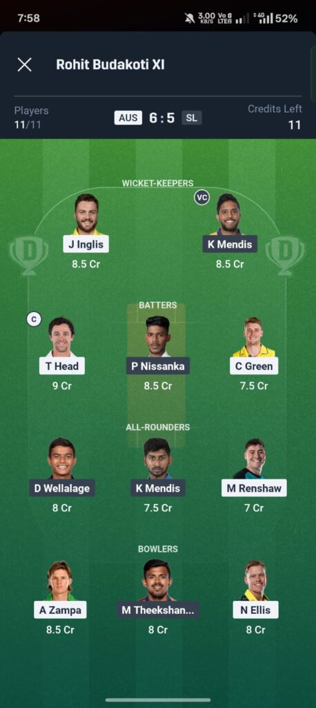 AUS vs SL Dream11 Prediction Today