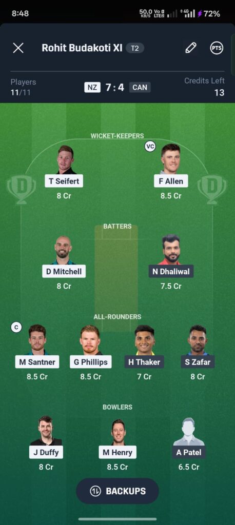 NZ vs CAN Dream11 Prediction