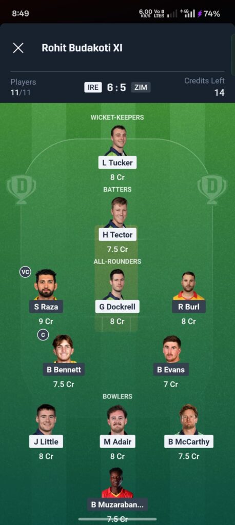 IRE vs ZIM Dream11 Prediction