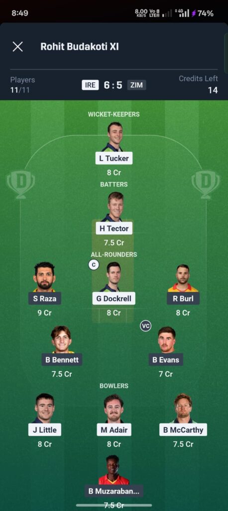 IRE vs ZIM Dream11 Prediction