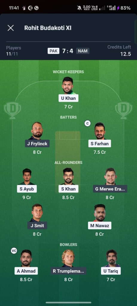PAK vs NAM Dream11 Prediction