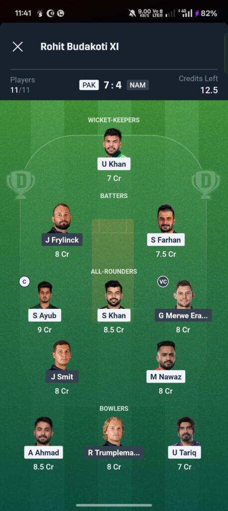 PAK vs NAM Dream11 Prediction