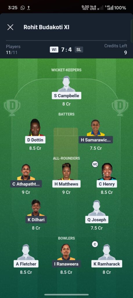 WI W vs SL W Dream11 Prediction