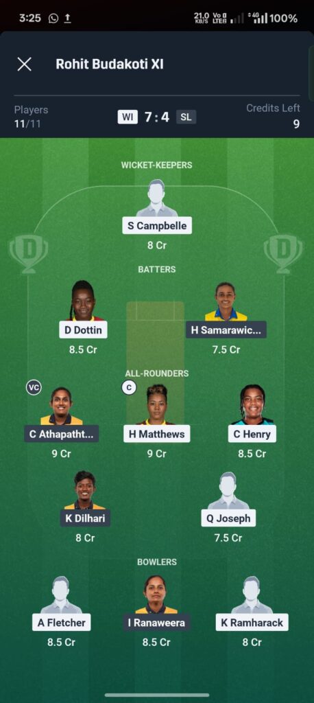 WI W vs SL W Dream11 Prediction