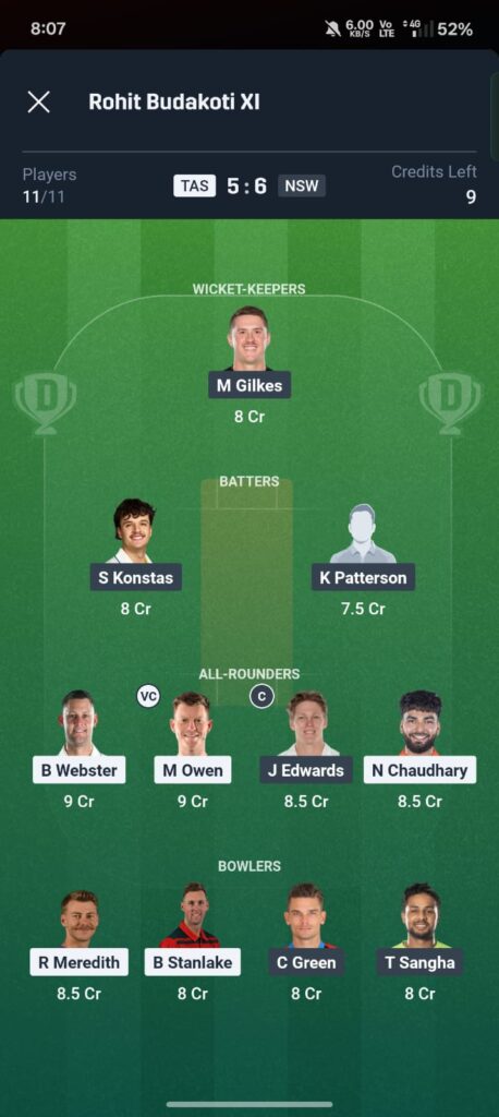 TAS vs NSW Dream11 Prediction