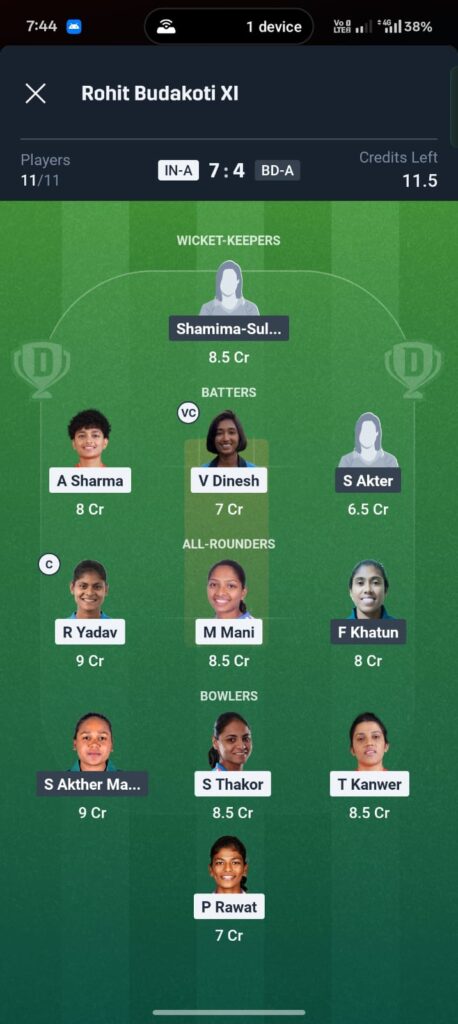 IND-A-W vs BAN-A-W Dream11 Prediction