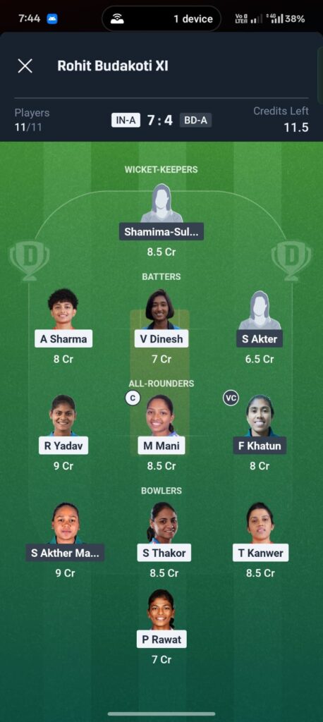 IND-A-W vs BAN-A-W Dream11 Prediction