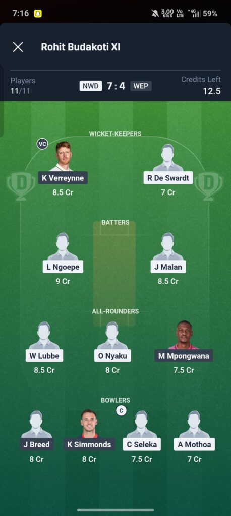 NWD vs WEP Dream11 Prediction