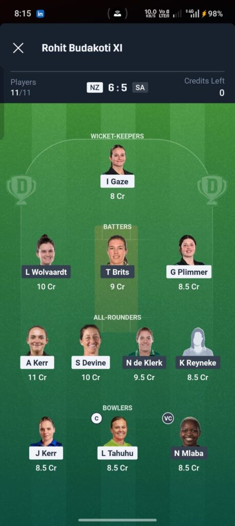 NZ-W vs SA-W Dream11 Prediction 4th t20
