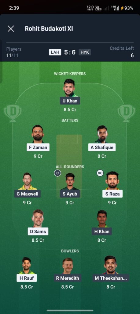LHQ vs HYK Dream11 Prediction