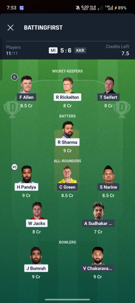MI vs KKR Dream11 Prediction Today