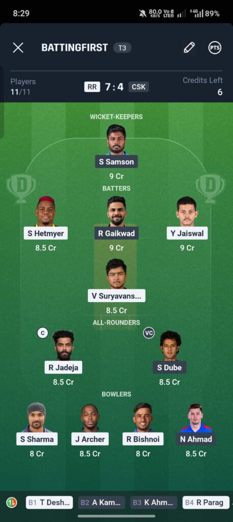 RR vs CSK Dream11 Prediction IPL 2026 Match 3 Guwahati Today