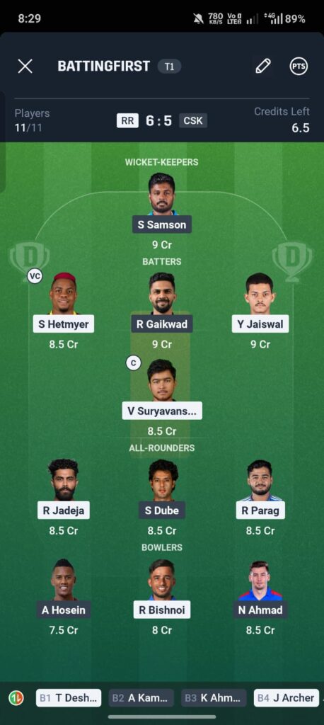 RR vs CSK Dream11 Prediction Today Match