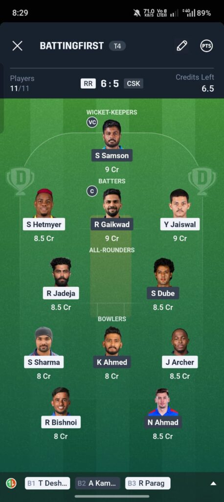 Best Dream11 Team 4 for RR vs CSK IPL 2026 today's match with Ruturaj Gaikwad as Captain and Sanju Samson as Vice-Captain.