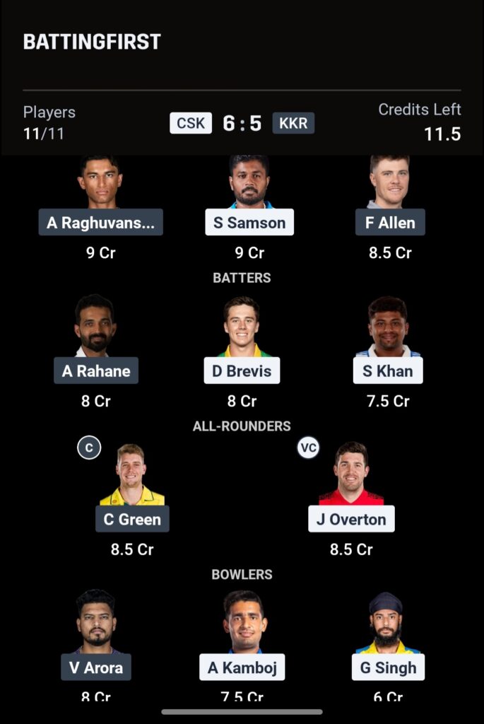 Chennai Super Kings vs Kolkata Knight Riders Dream11 Prediction