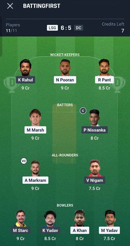 Best Dream11 team prediction for Lucknow Super Giants vs Delhi Capitals Match 5 IPL 2026.