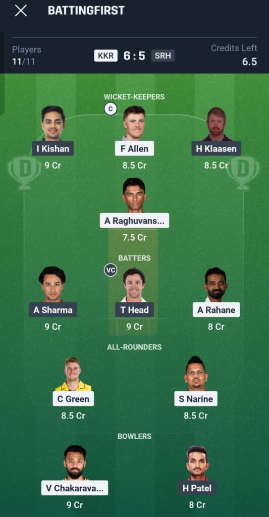 KKR vs SRH Dream11 Prediction Today Match IPL 2026 Best Team
