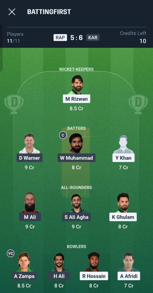 Rawalpindiz vs Karachi Kings Dream11 Prediction 