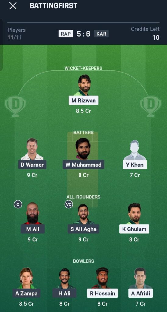 Rawalpindiz vs Karachi Kings Dream11 Prediction 