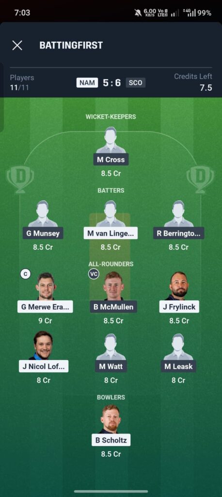 NAM vs SCO Dream11 Prediction today