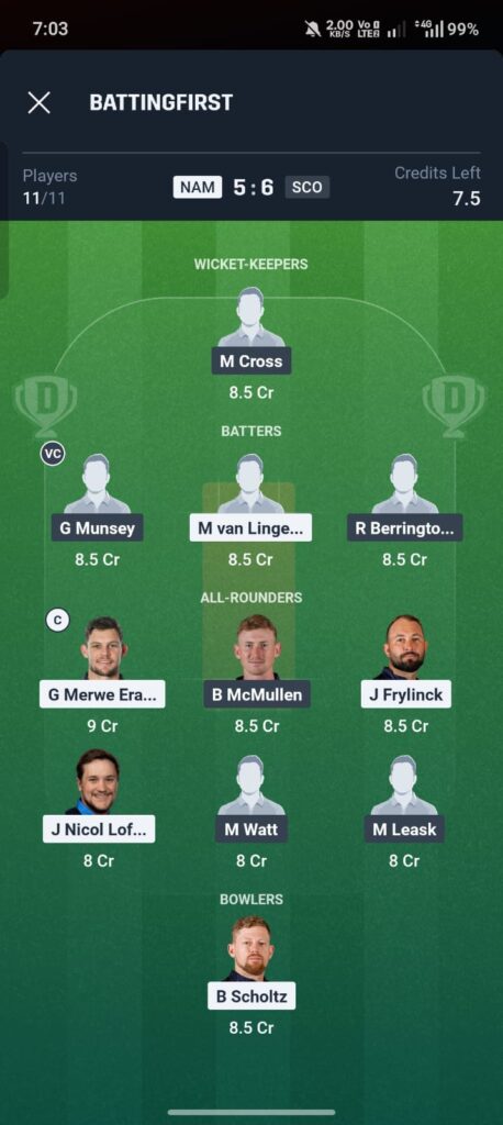 NAM vs SCO Dream11 Prediction