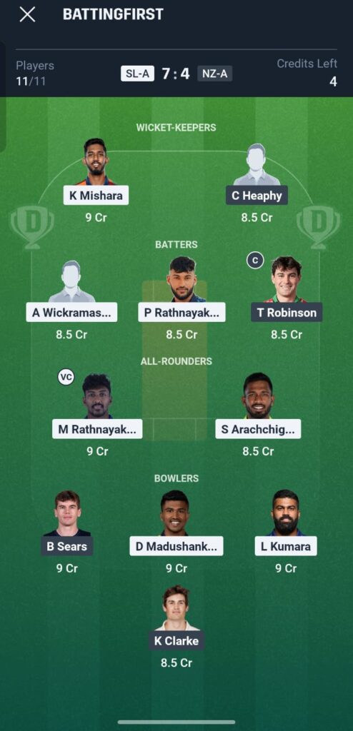 SL-A vs NZ-A Dream11 Prediction Today 