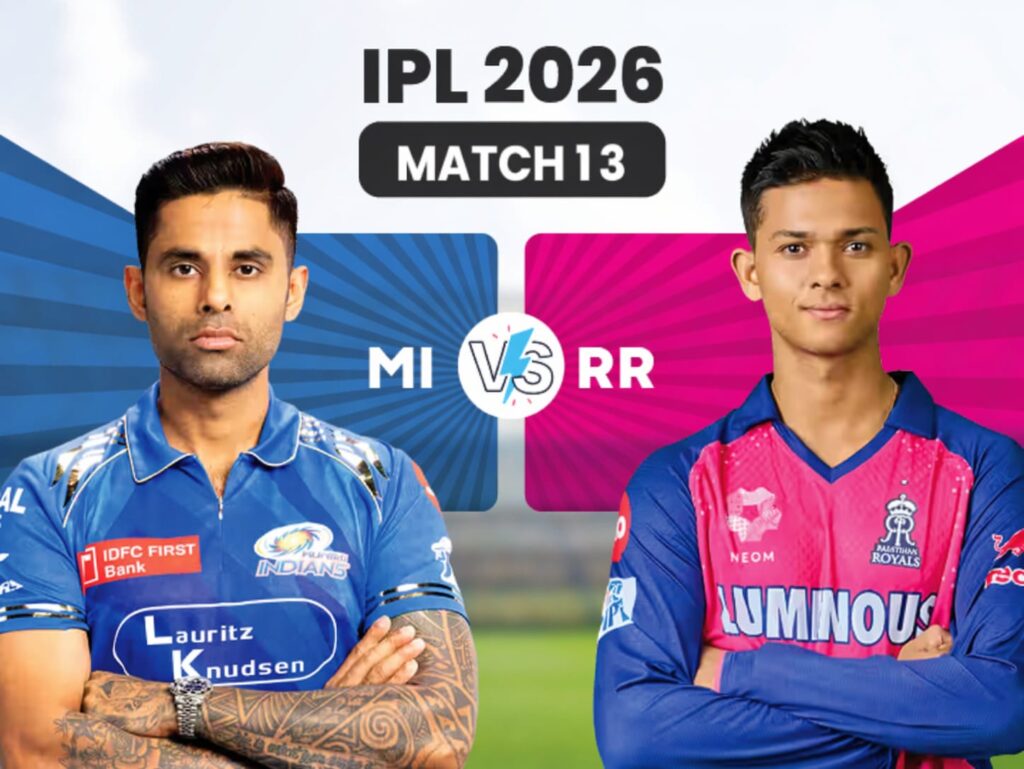 Rajasthan Royals vs Mumbai Indians live score as Match 13 of the IPL 2026 