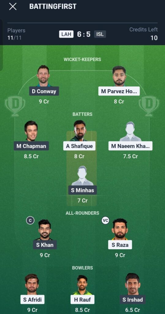 LAH vs ISL Dream11 Prediction Today