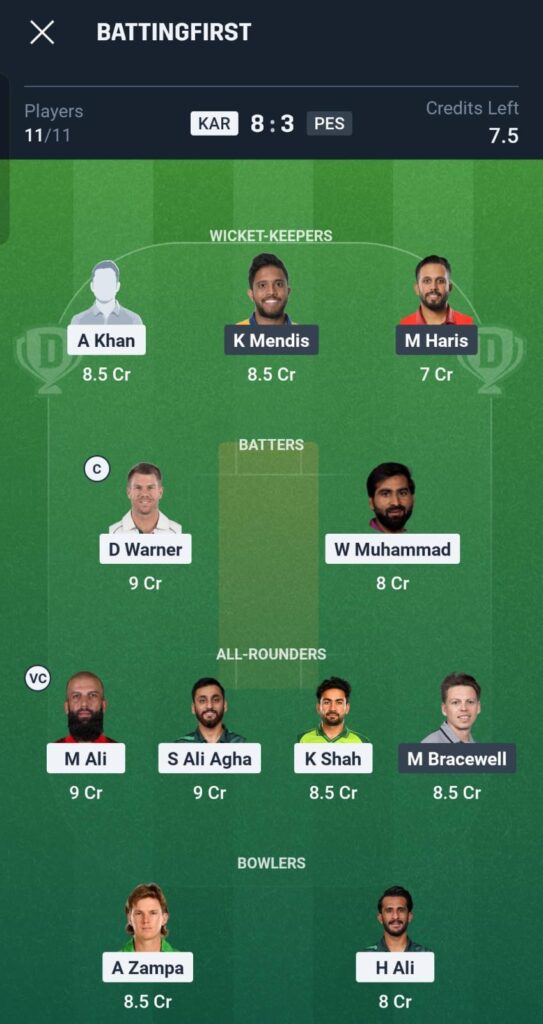 KAR vs PES Dream11 Prediction Today