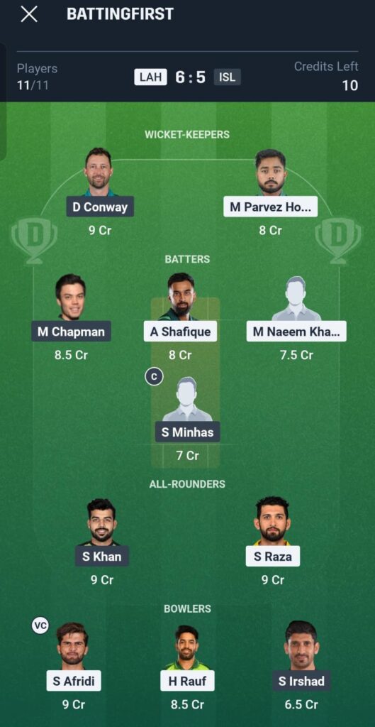 LAH vs ISL Dream11 Prediction Today