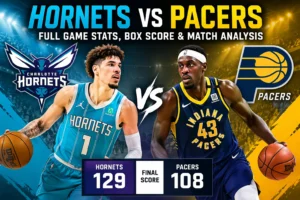 Hornets vs Pacers full game stats with box score showing Hornets 129-108 win and player performance analysis